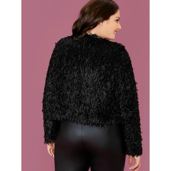 PLUS shaggy faux fur jacket coat black - Picture 2 of 3